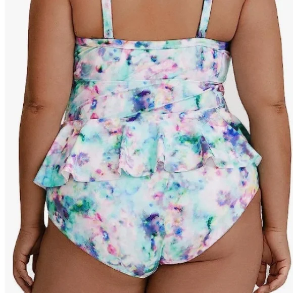 Tutorutor Womens Two Piece Plus Size Bathing Suit - Peplum Tankini - Picture 3 of 8